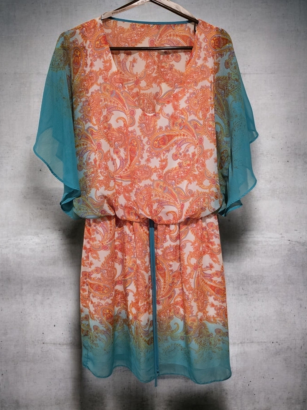 Bisou Bisou Orange and Turquoise Paisley Mini Dress SIZE 10